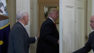 Trump walks out before signing executive orders