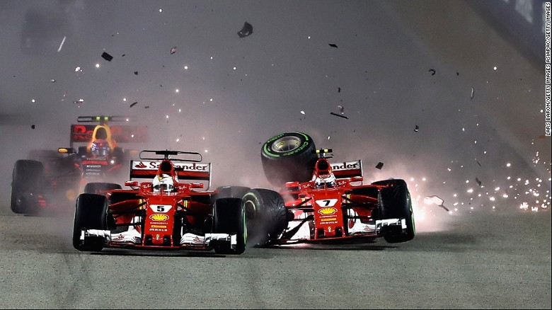 F1: Hamilton extends title lead as Vettel crashes out at rain-hit Singapore GP