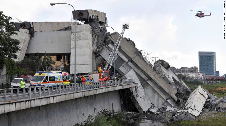 Highway bridge collapses in Italy, leaving about two dozen dead