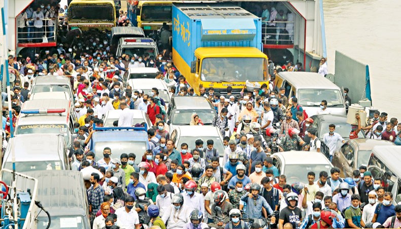 Mad rush of people on Bangladesh roads, ferries