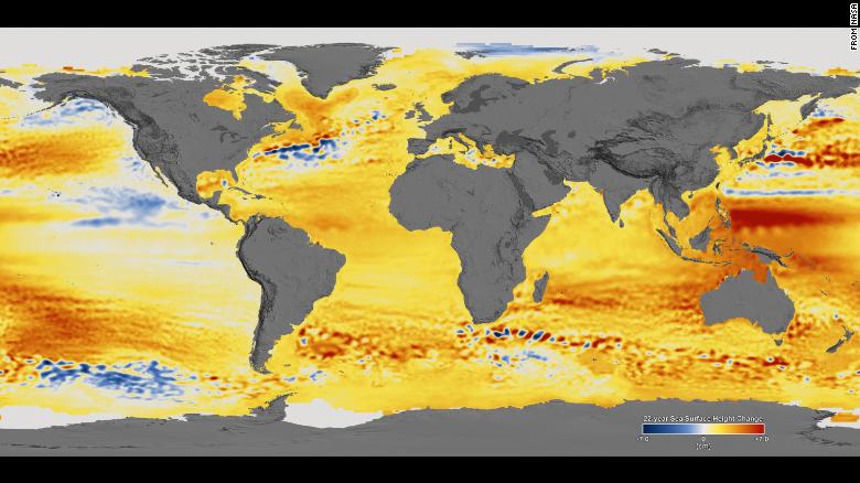 Satellite observations show sea levels rising, and climate change is accelerating it