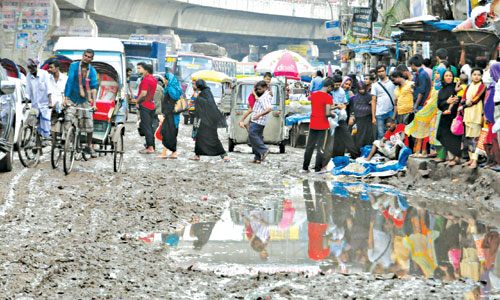 WATER STAGNATION ON CITY ROADS: Rundown roads, dev work intensify people’s woes